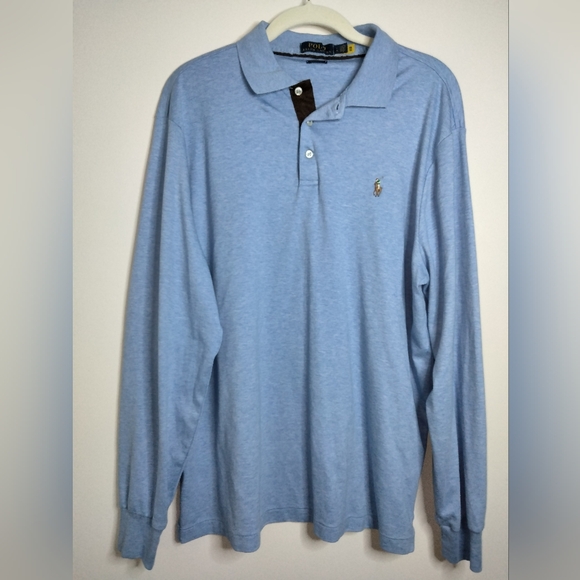 Polo Ralph Lauren (Size L) Men's Blue Button Slim Fit Soft Cotton LS Polo Shirt - Picture 4 of 15